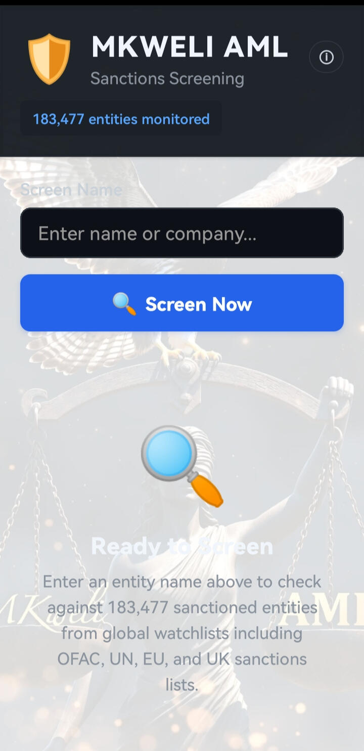 Clean app interface showing search bar and "Screen Now" button.