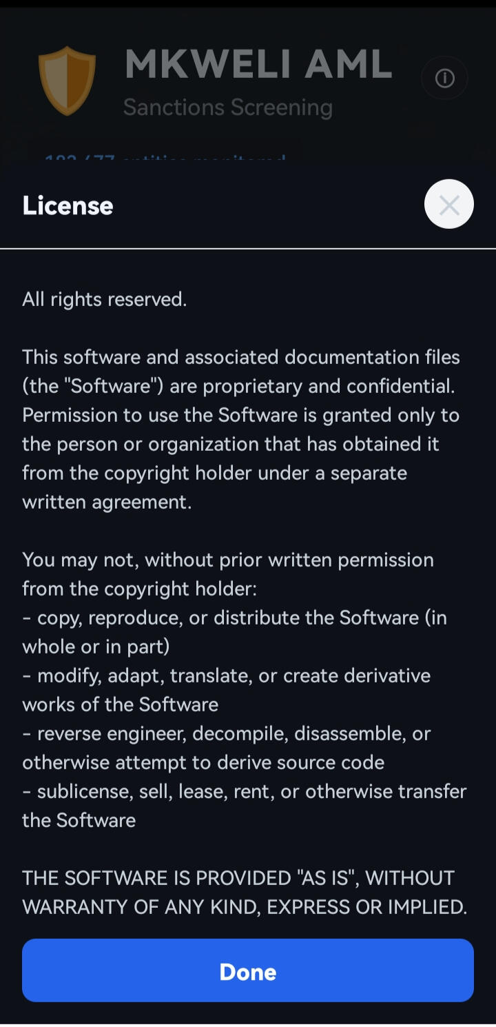 License/details screen